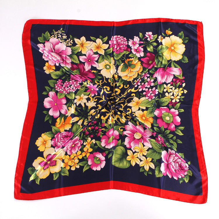 Bufanda de seda cuadrada grande con estampado floral para mujer, accesorio elegante