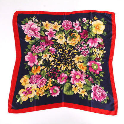 Bufanda de seda cuadrada grande con estampado floral para mujer, accesorio elegante