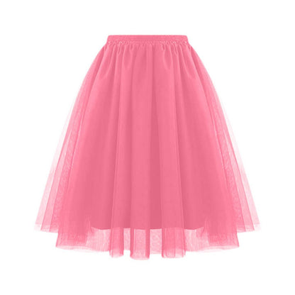 Women Fashion Elegant Solid Color High Waist Pleated Mesh Skirt