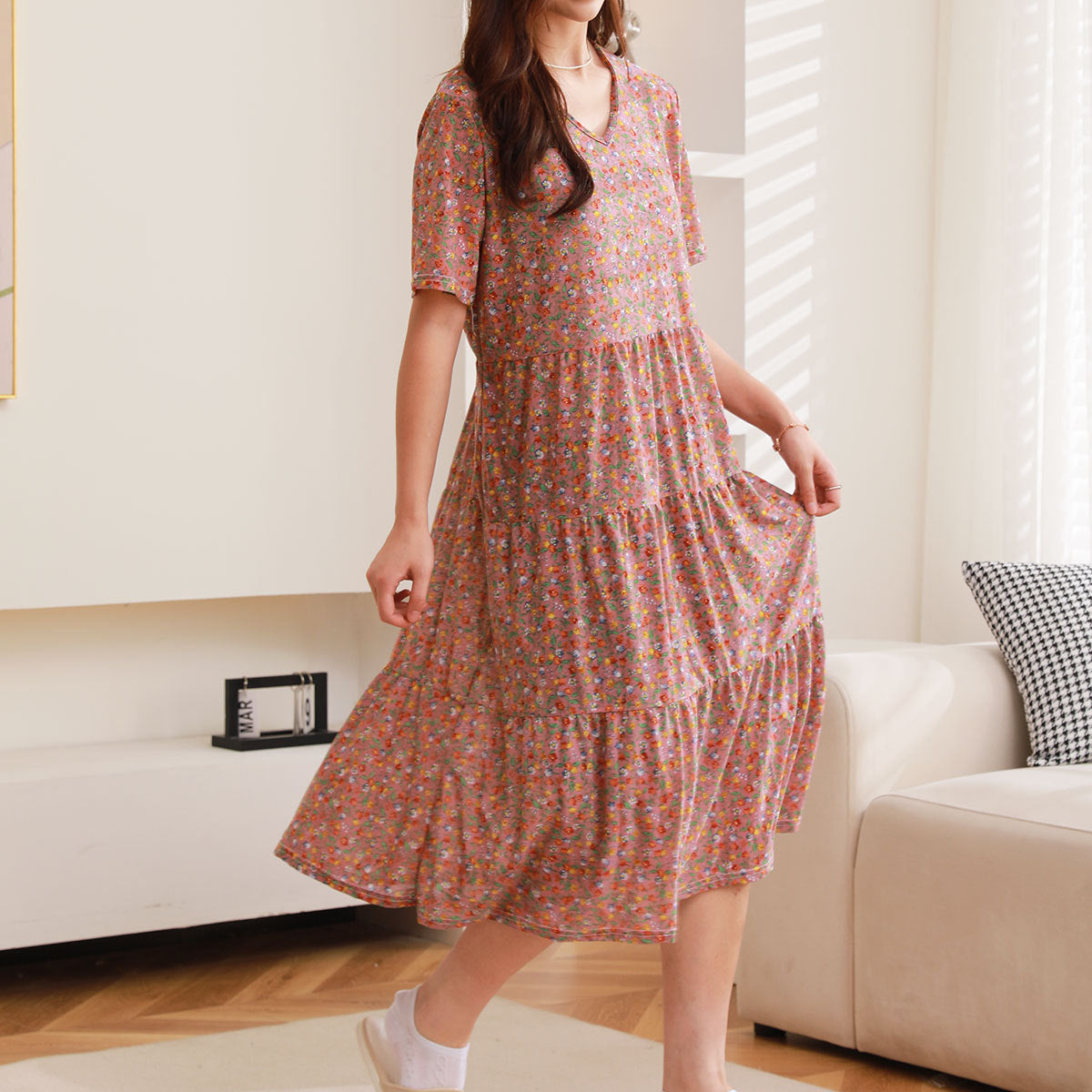 Women Casual Floral Printed Short Sleeve Dress