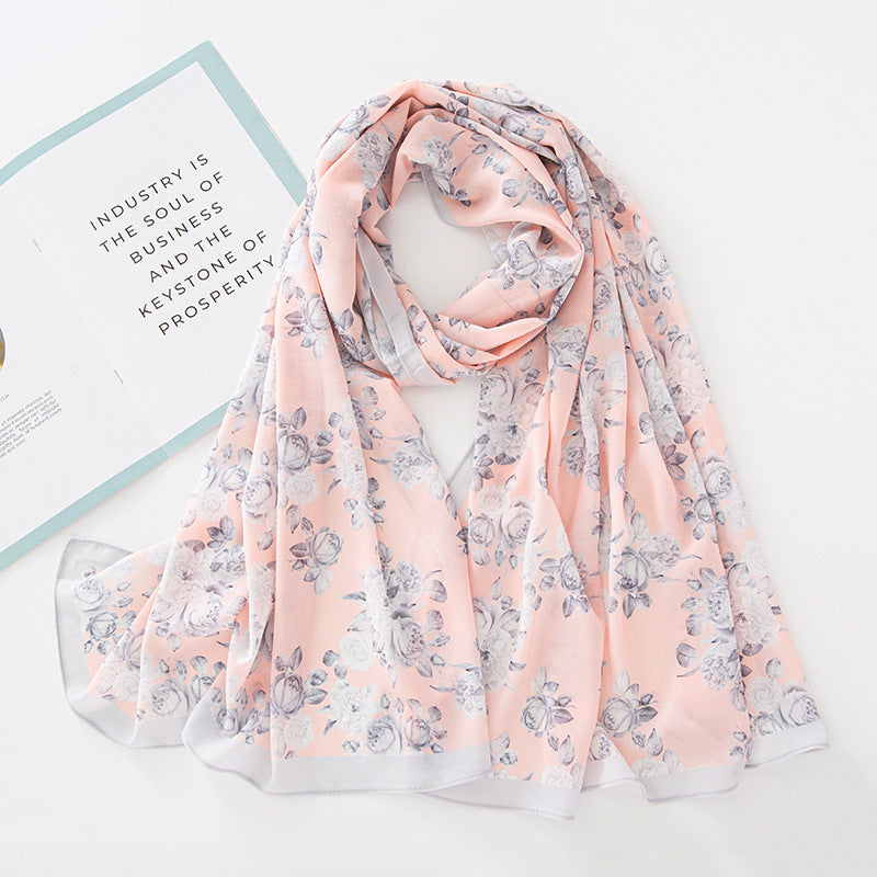 Bufanda larga de gasa con estampado floral de verano y primavera para mujer