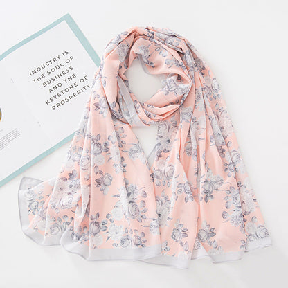 Bufanda larga de gasa con estampado floral de verano y primavera para mujer