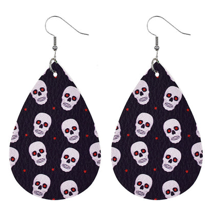 Halloween Women Fashion Leather Pumpkin Skull Earrings