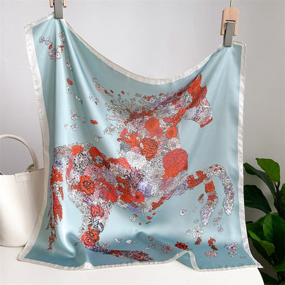 Bufanda de satén con flores de peonía para mujer, primavera y verano