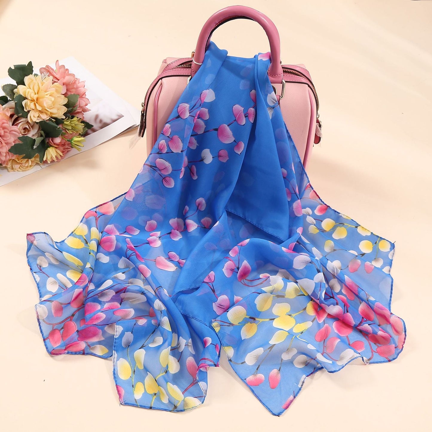 Elegante bufanda larga con estampado de flores para mujer