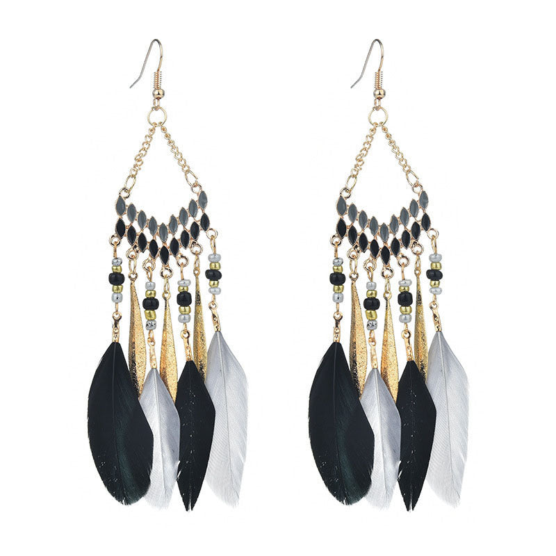 High-Value Feather Bohemian Long Tassel Earrings