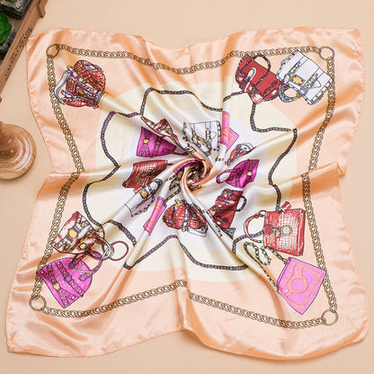 Bufanda de satén cuadrada grande estampada a la moda para mujer con hermoso patrón floral