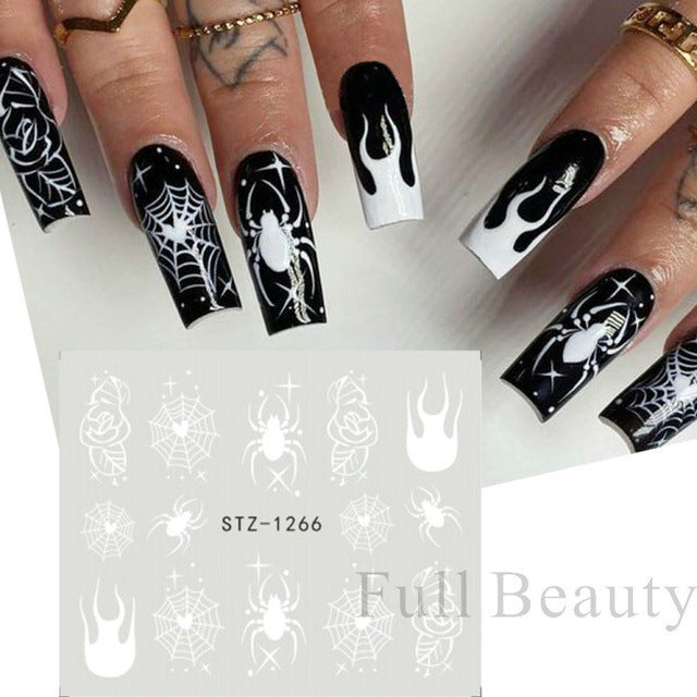 Autocollants pour ongles motif crâne et feuille d'érable pour femme, mode Halloween