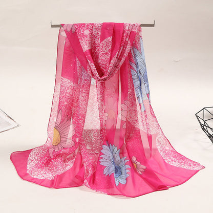 Bufanda de gasa con estampado de flores para mujer, primavera y verano