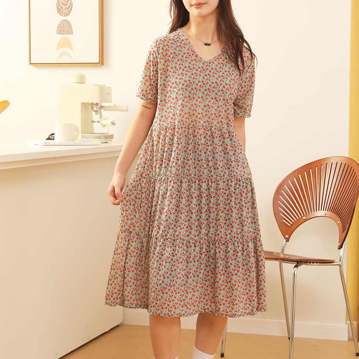 Women Casual Floral Printed Short Sleeve Dress