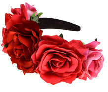 Bandeau de fleurs roses en tissu rétro pour fête d'Halloween