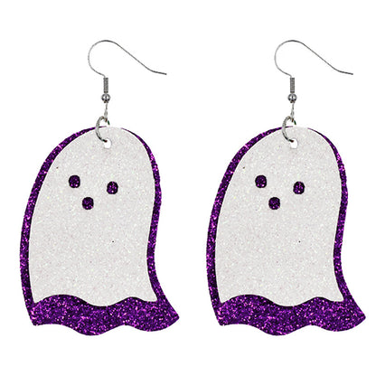 Halloween Women Funny Pumpkin Ghost Leather Earrings