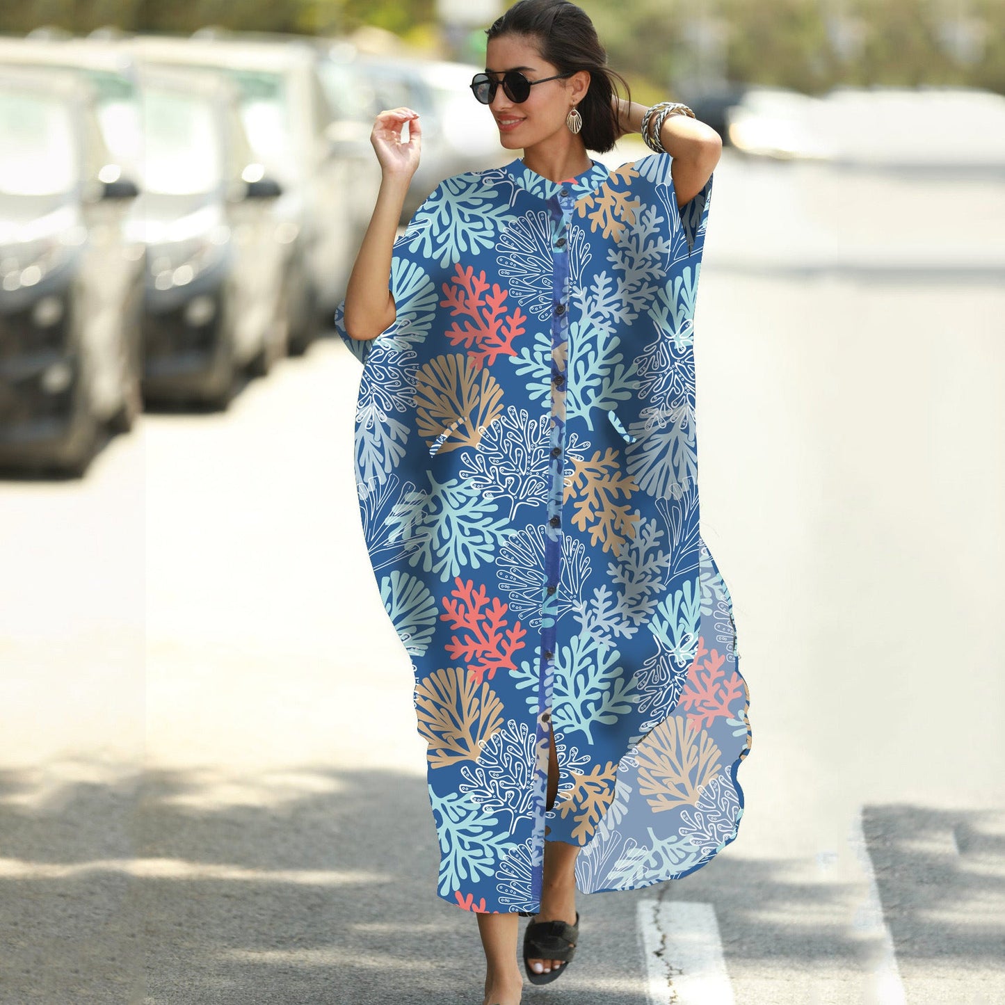 Women Fashion Summer Vacation Boho Style Leopard V Neck Loose Maxi Dress