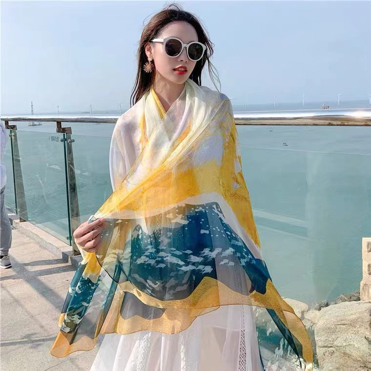 Bufanda de malla con estampado floral de moda de verano para mujer