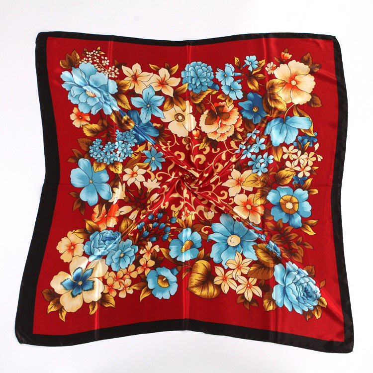 Bufanda de seda cuadrada grande con estampado floral para mujer, accesorio elegante