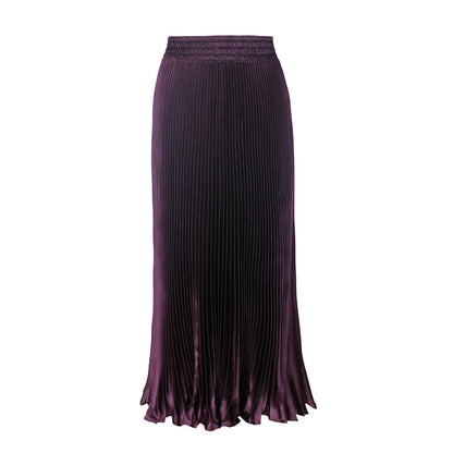 Women Fashion Solid Color Pleated Skirt in Cotton Silk