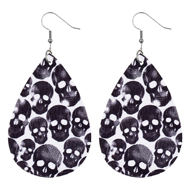 Halloween Women Fashion Leather Pumpkin Skull Earrings