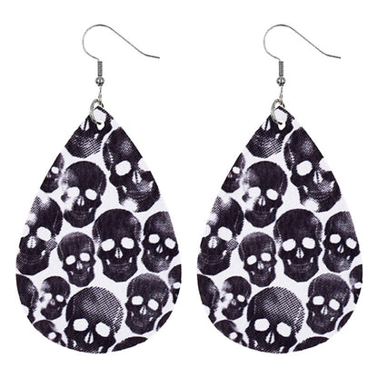 Halloween Women Fashion Leather Pumpkin Skull Earrings
