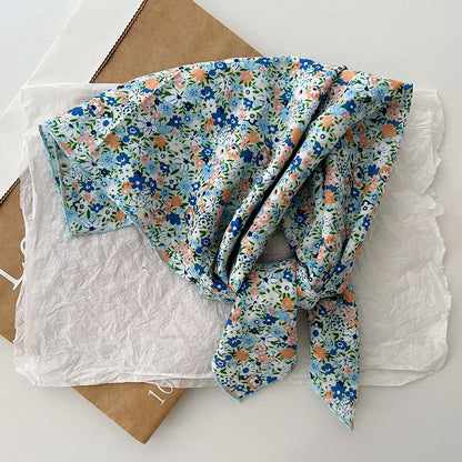Bufanda de seda cuadrada con estampado floral informal para mujer, accesorio de moda de algodón