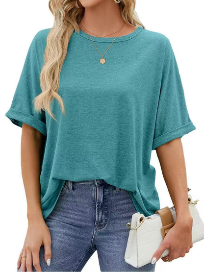 Women Casual Solid Color Spandex Loose T-Shirt