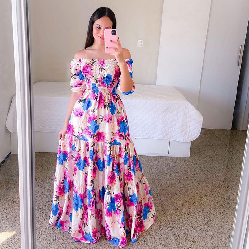 Vestido largo floral arcoíris para mujer para vacaciones de verano