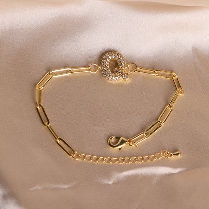Fashion 26 Zircon Alphabet Clip Chain Bracelet