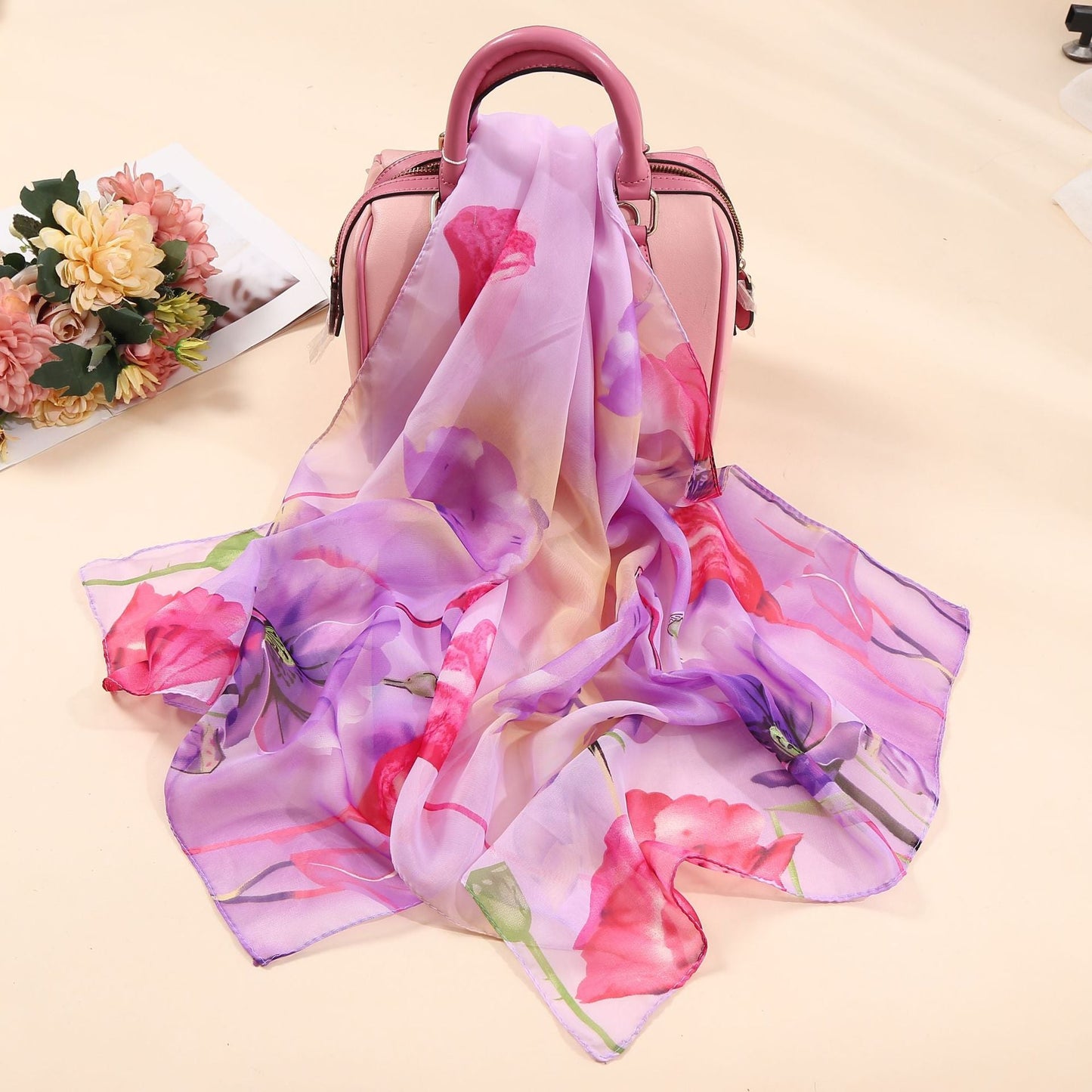 Bufanda de gasa con estampado de flores para primavera y verano