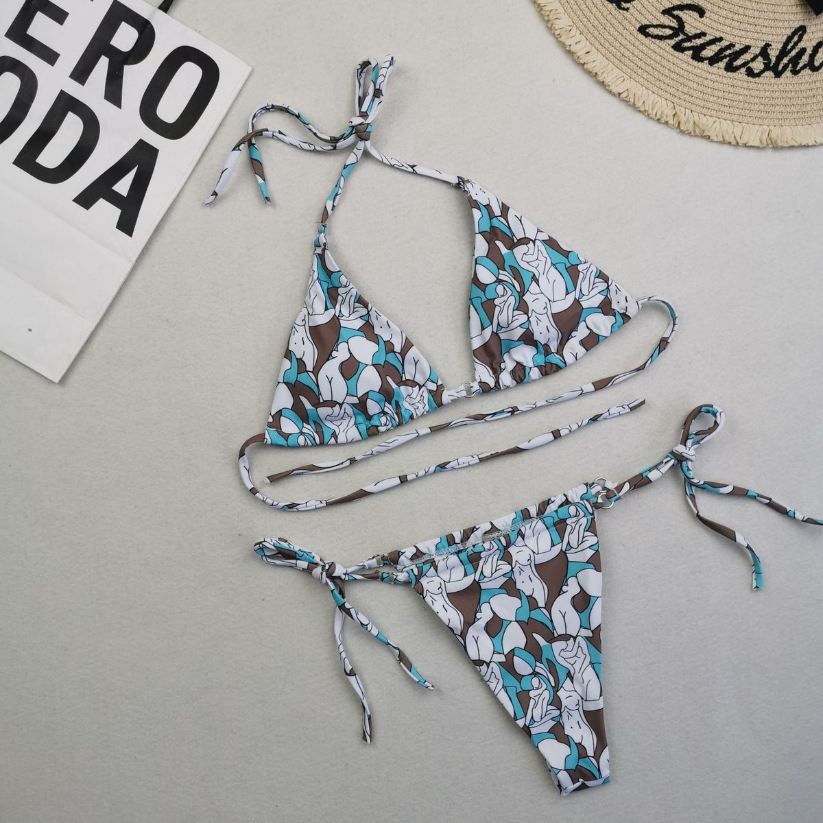 Women Sexy Lace-Up Print Bikini