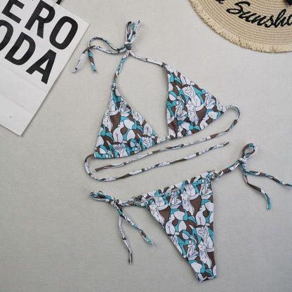Women Sexy Lace-Up Print Bikini