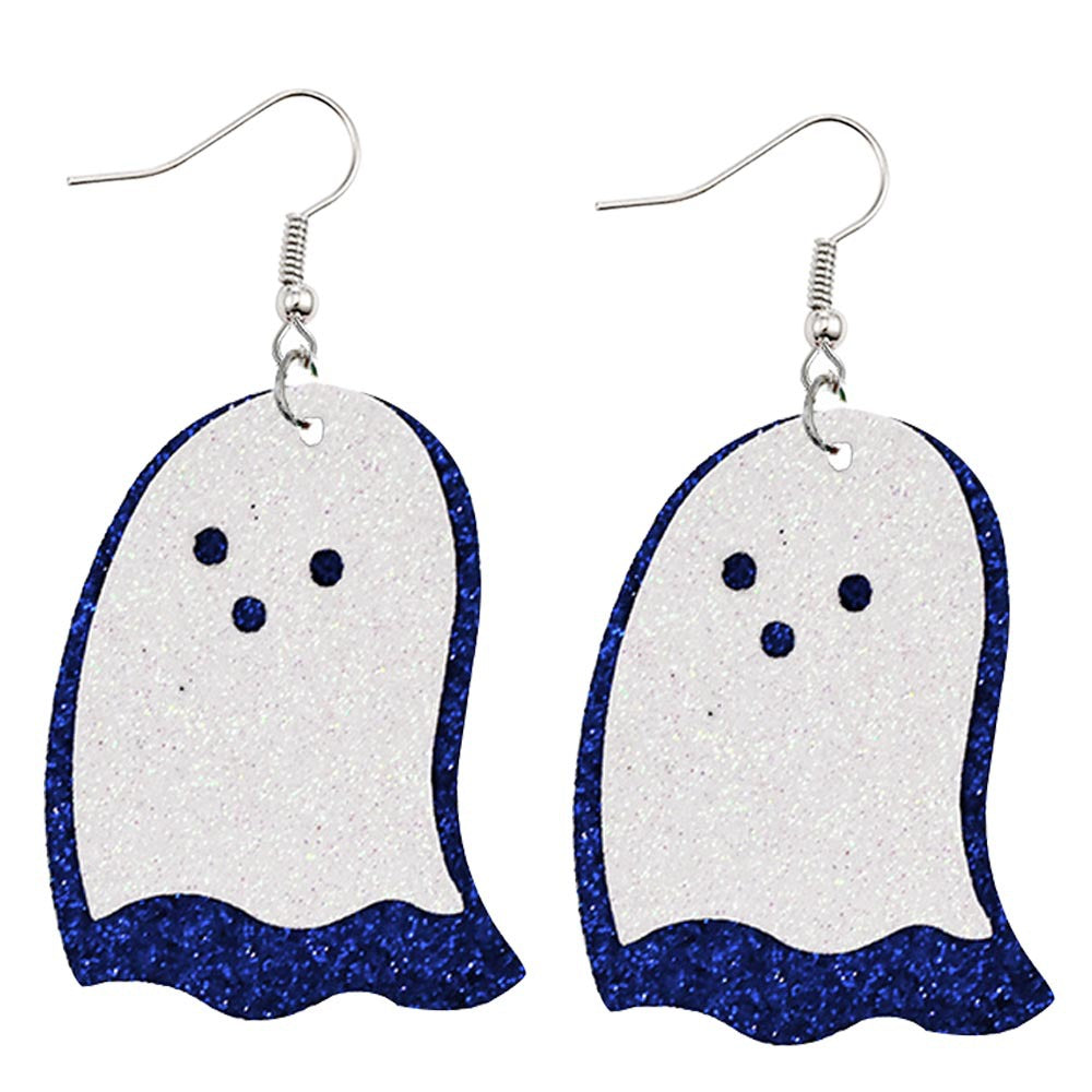 Halloween Women Horror Funny Pumpkin Ghost Bat PU Earrings