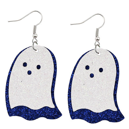 Halloween Women Horror Funny Pumpkin Ghost Bat PU Earrings