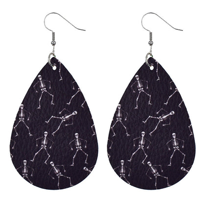 Halloween Women Fashion Leather Pumpkin Skull Earrings