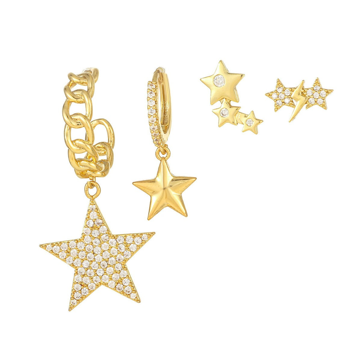 Women Fashion Zircon Star Moon Chain Tassel Earrings Set