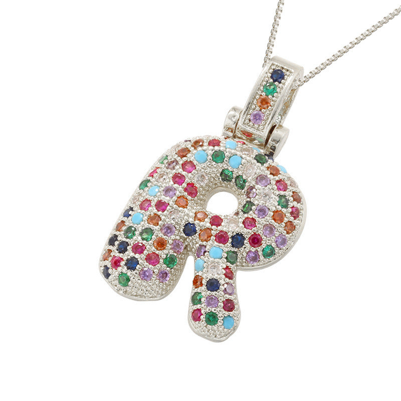 Collar con colgante de alfabeto dorado y circonita multicolor para mujer, joyería de moda