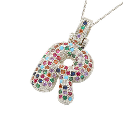Collar con colgante de alfabeto dorado y circonita multicolor para mujer, joyería de moda