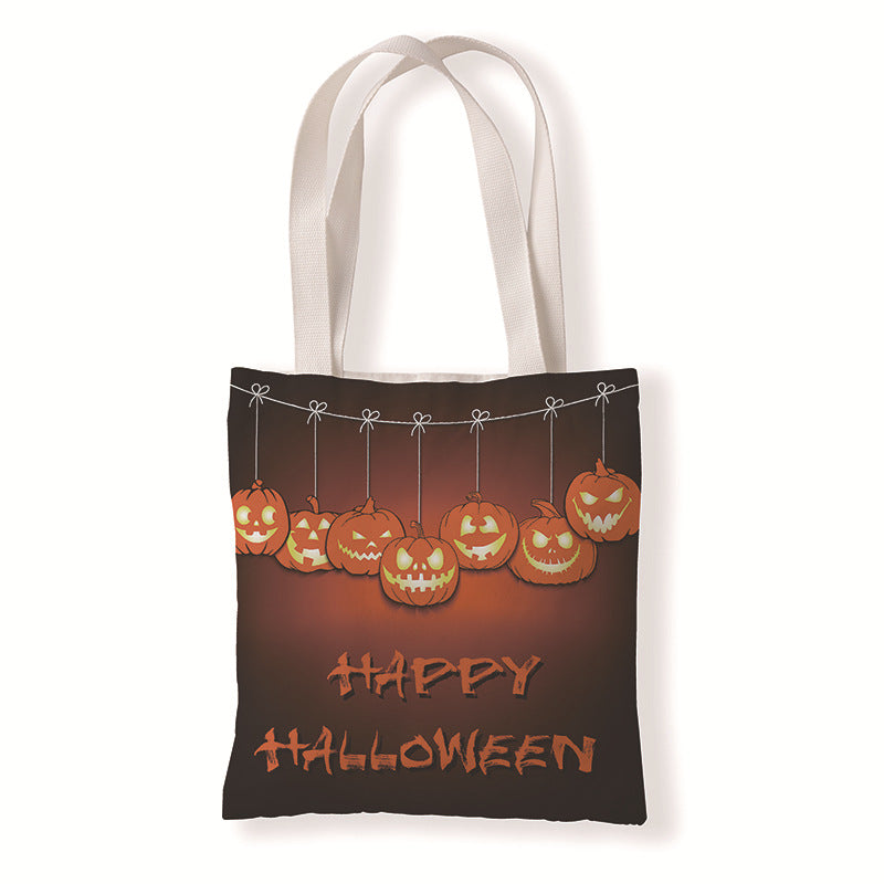 Bolsa de lona con estampado de calabaza y murciélago de Halloween con dibujos animados