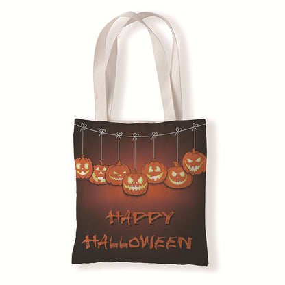 Bolsa de lona con estampado de calabaza y murciélago de Halloween con dibujos animados