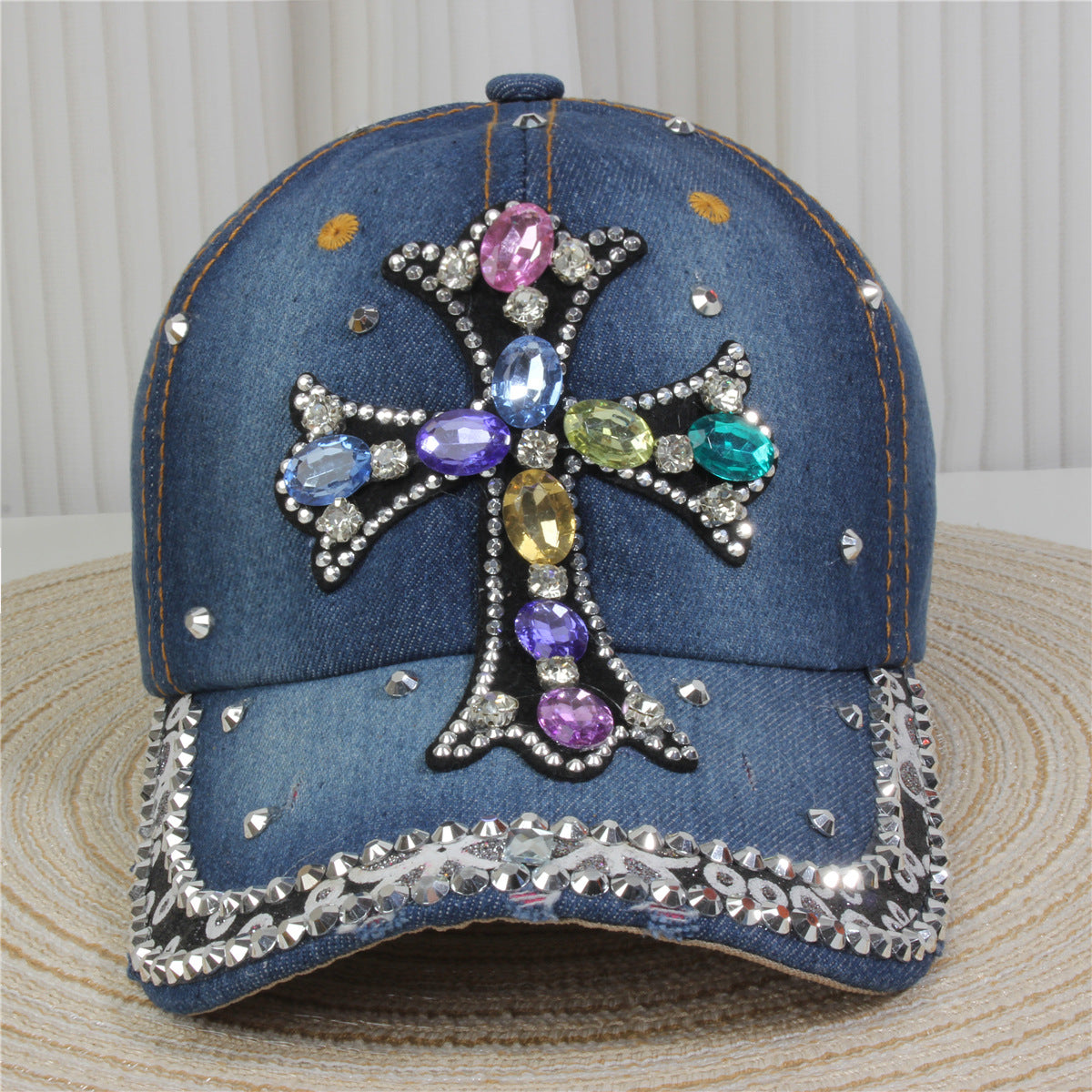 Fashion Casual Denim Rhinestone Sequins Baseball Cap