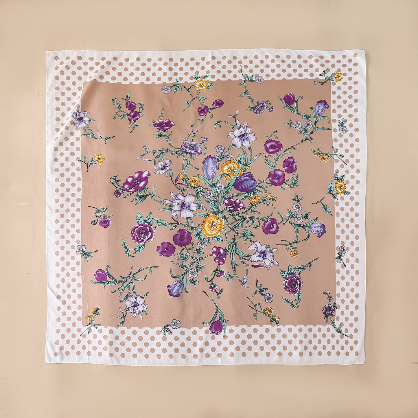 Bufanda de seda con estampado geométrico y floral de verano para mujer