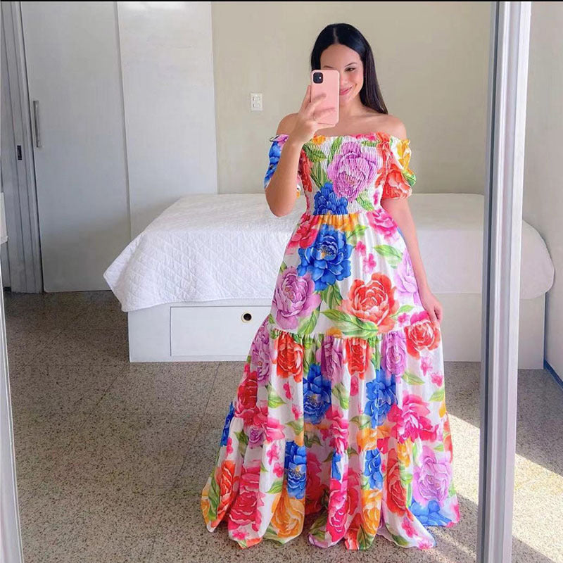Vestido largo floral arcoíris para mujer para vacaciones de verano