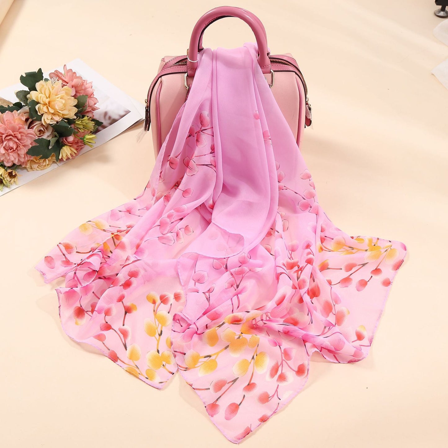 Elegante bufanda larga con estampado de flores para mujer