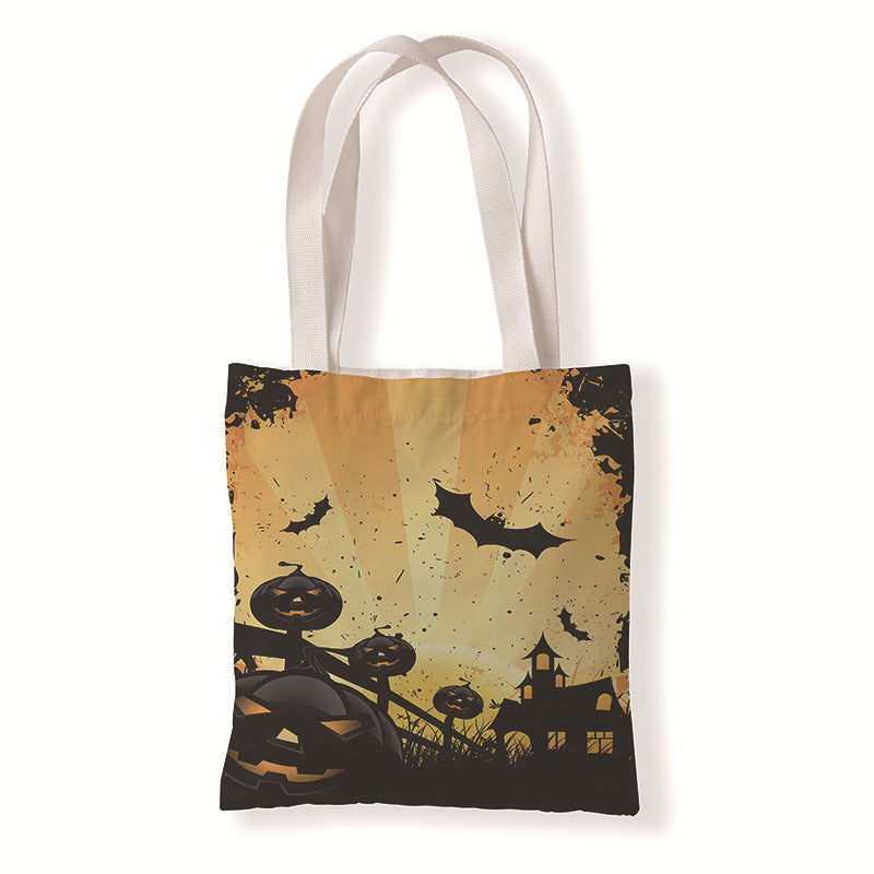 Bolsa de lona con diseño de calabaza y murciélago de Halloween