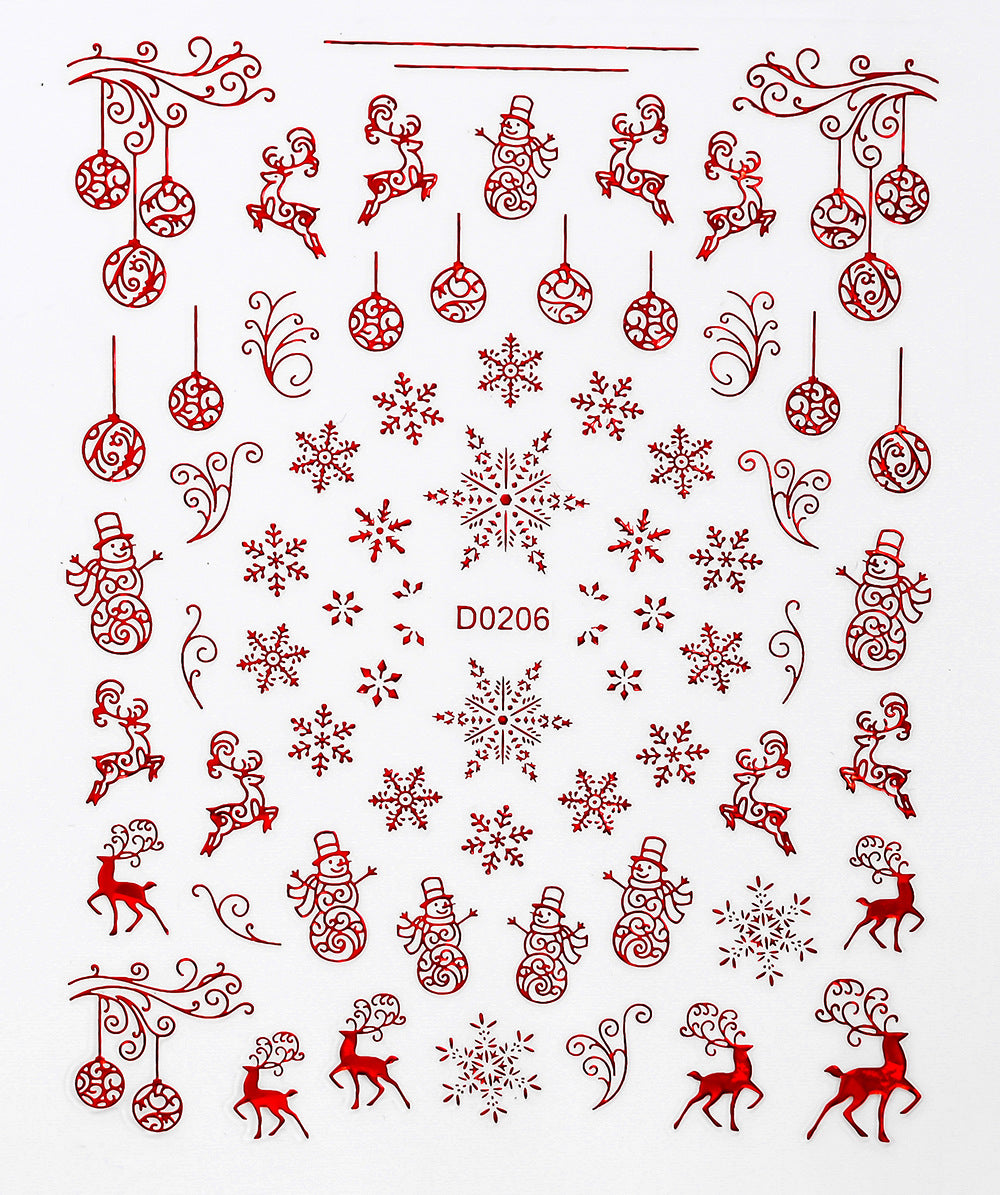 Parche adhesivo para uñas con diseño de alce y copo de nieve navideño, pegatinas bronceadoras para uñas