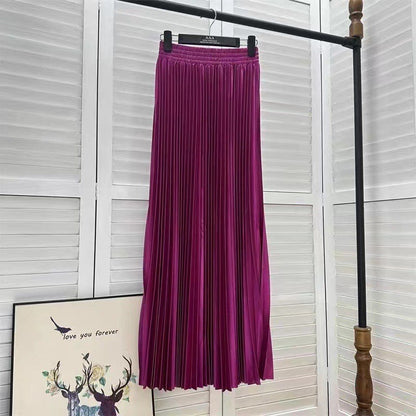 Women Fashion Solid Color Pleated Skirt in Cotton Silk