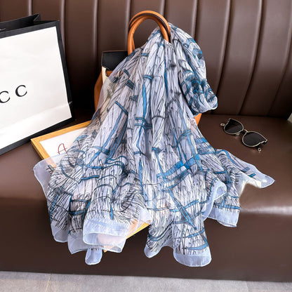 Bufanda de malla con estampado floral de moda de verano para mujer