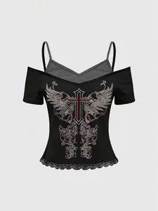 Camiseta de manga corta con estampado gótico de moda de verano para mujer