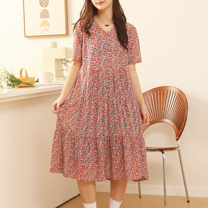 Women Casual Floral Printed Short Sleeve Dress