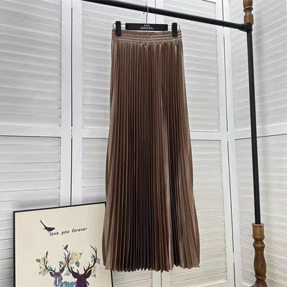 Women Fashion Solid Color Pleated Skirt in Cotton Silk