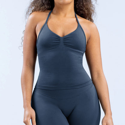 Women Fashion Solid Color Seamless Halter-Neck Yoga Top