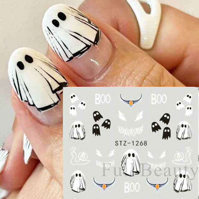 Autocollants pour ongles motif crâne et feuille d'érable pour femme, mode Halloween